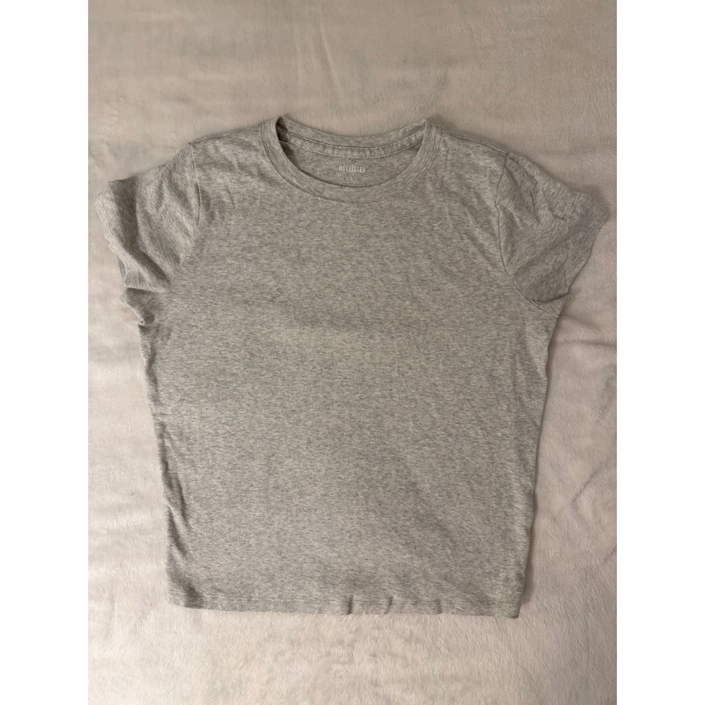 Hollister Womens Short Sleeve Crewneck T-Shirt Light Gray Heather Basic Tee L